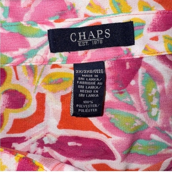 EUC Chaps Sheer Floral Button Down Blouse in Vibrant Colors Size 3X - Picture 5 of 5